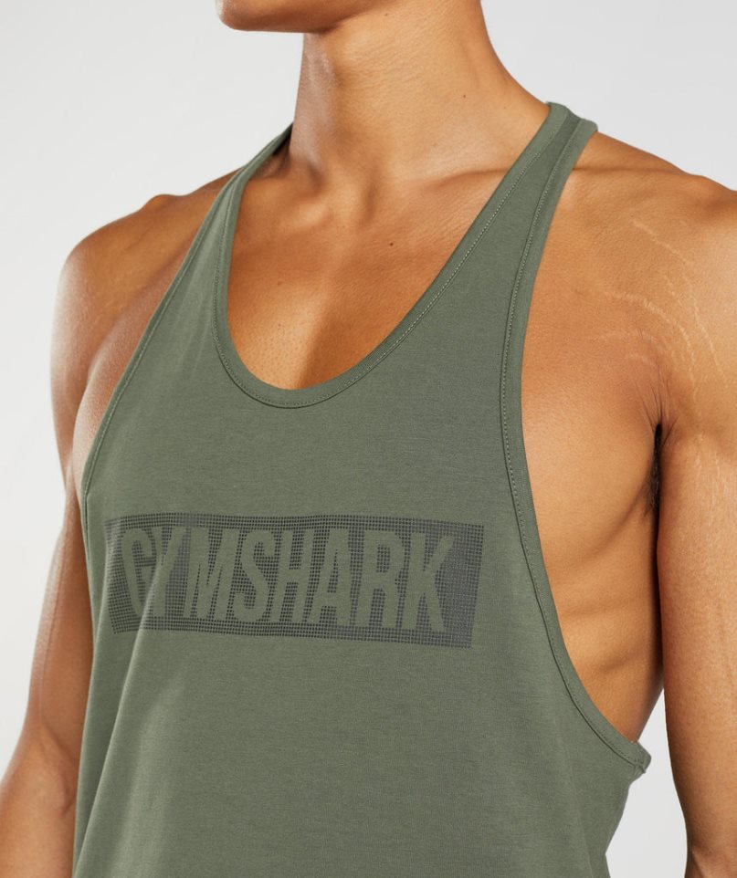 Men's Gymshark Block Stringer Tanks Olive | CA 5A1870